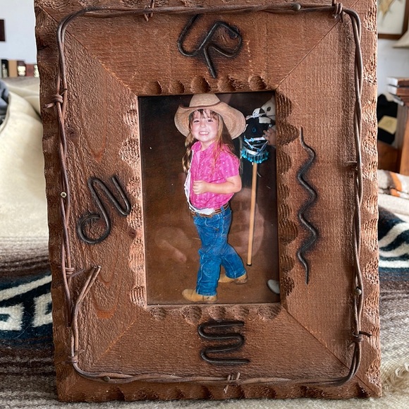 Branded Wood Frame w/ Barbed Wire - Picture 1 of 7